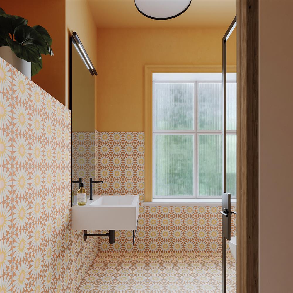 Capri terracotta patterned bathroom tiles
